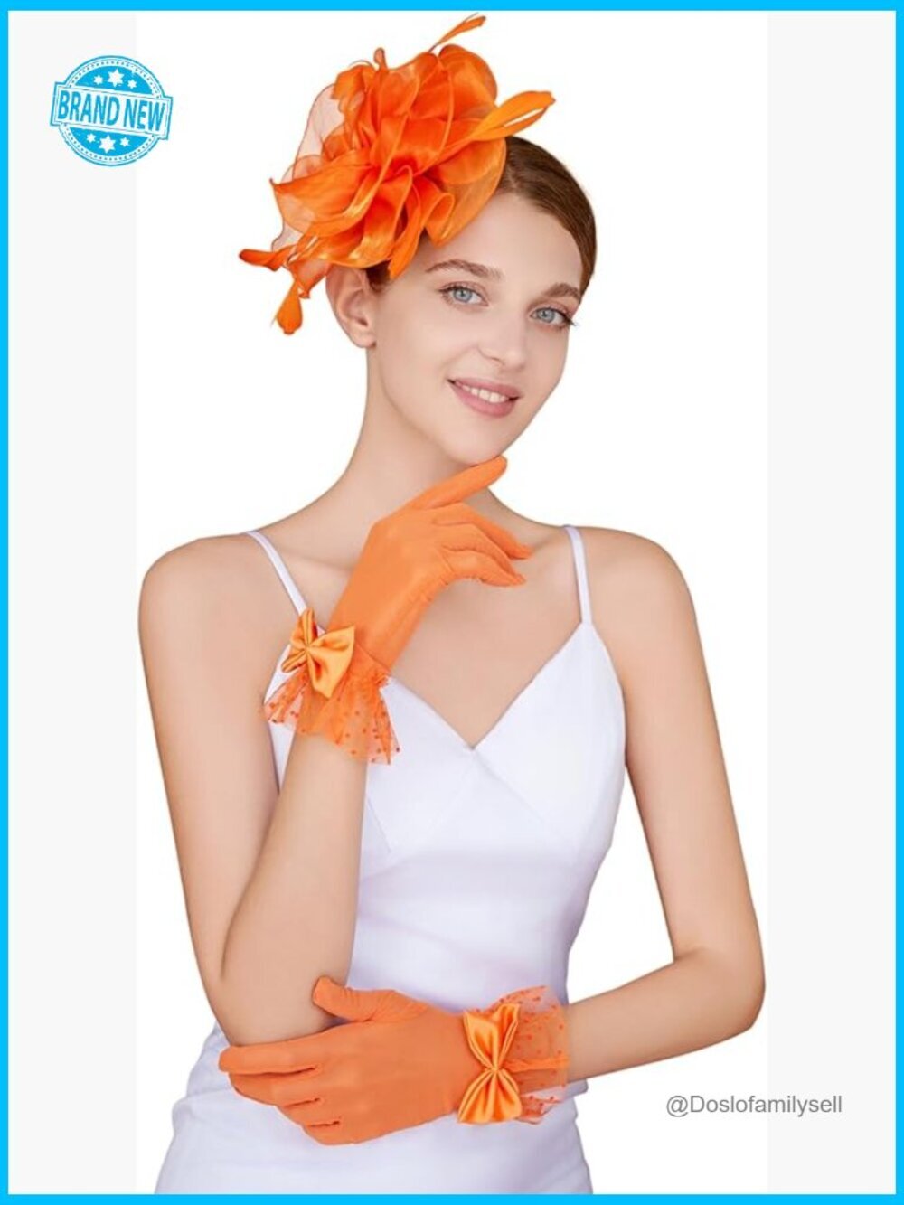 Fascinator Hat with Feathers Headband Clip Tea Party Headwear Lace Gloves Set